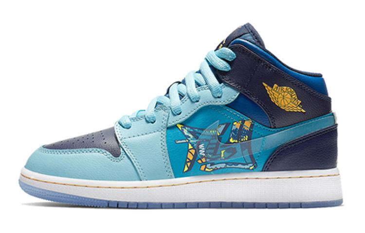 

Кеды унисекс Jordan Air Jordan 1 Mid Fly GS голубые 40 EU, Голубой, Air Jordan 1 Mid Fly GS