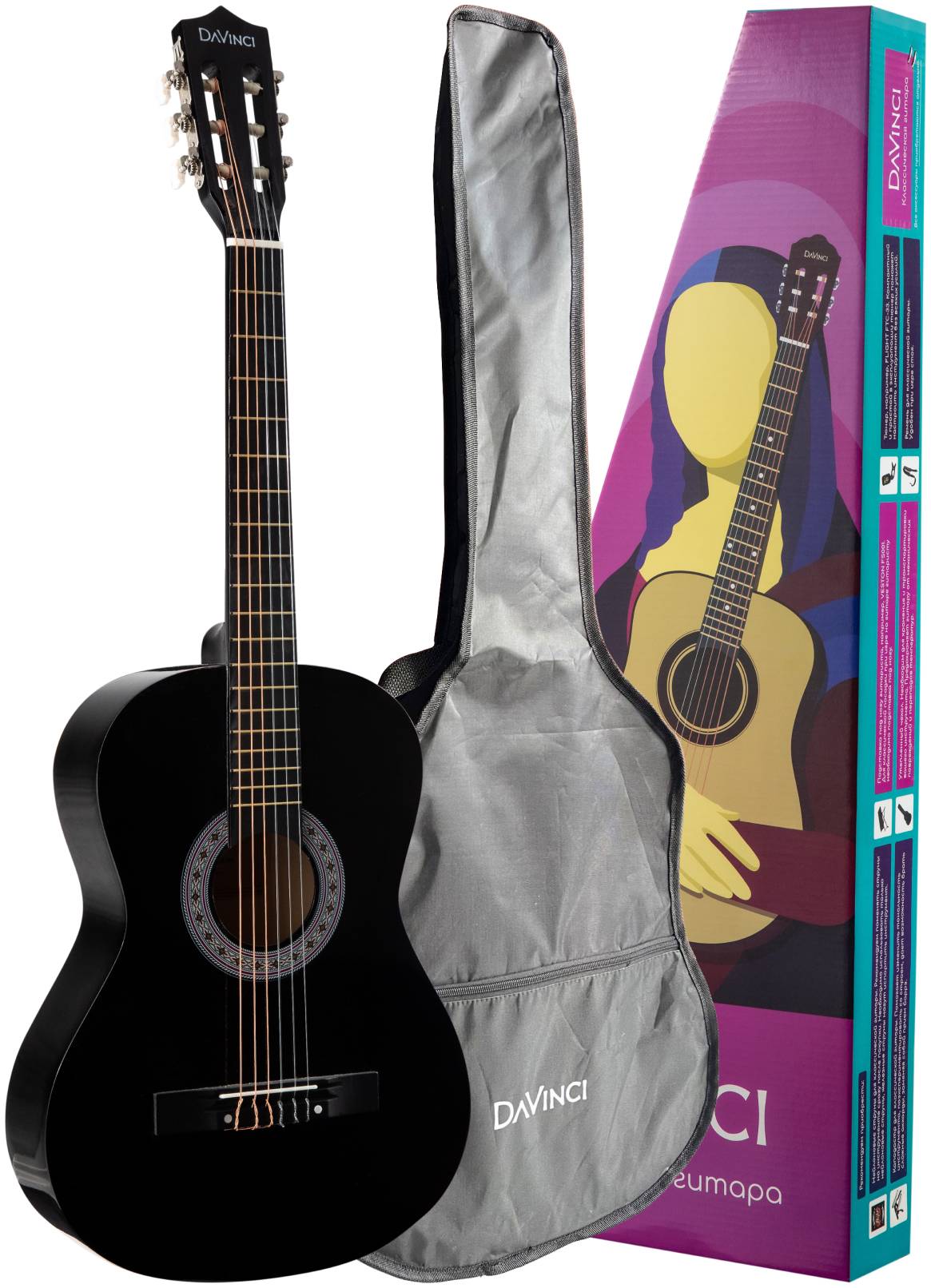 Классическая гитара в наборе с чехлом DAVINCI DC-50A BK + Bag