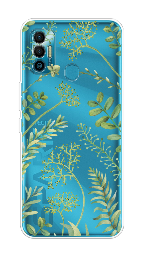 Чехол на Tecno Spark 7 "Green Leaves" 301050-1 зеленый,  прозрачный