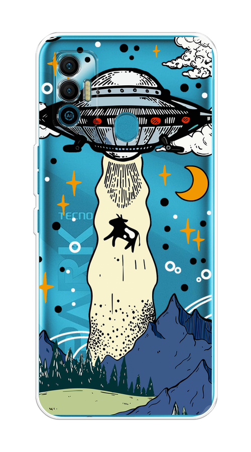 

Чехол на Tecno Spark 7 "НЛО забирает корову", Бежевый;синий;желтый, 301050-1
