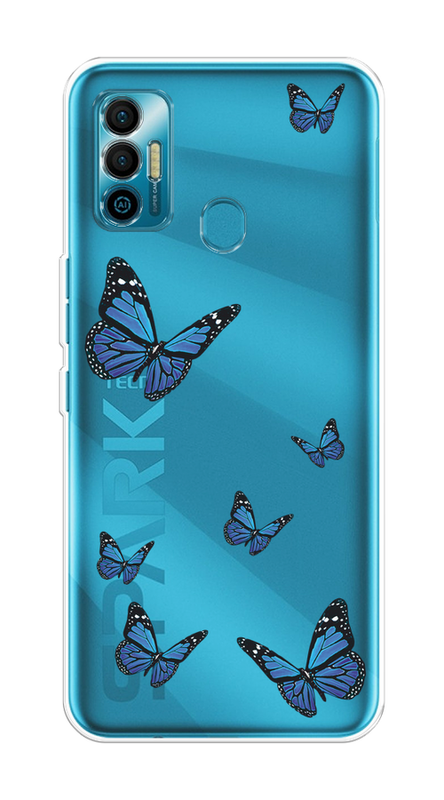 

Чехол на Tecno Spark 7 "Blue butterflies", Синий;черный, 301050-1