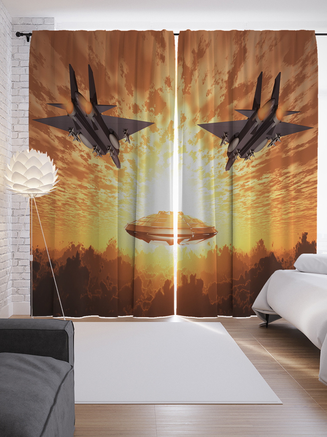 

Шторы JoyArty с фотопечатью "Атака НЛО" из сатена, 290х265 см, Атака НЛО