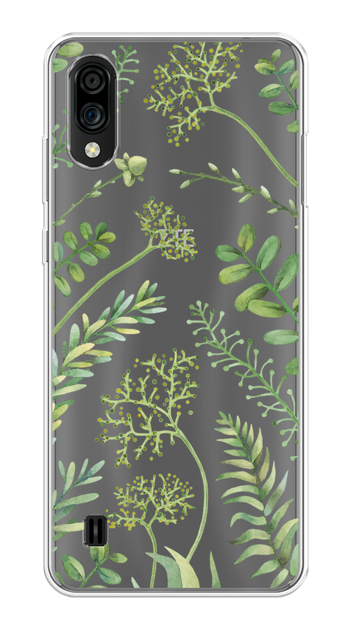 

Чехол на ZTE Blade A51 lite/Blade A5 (2020) "Green Leaves", Зеленый;прозрачный, 134950-1