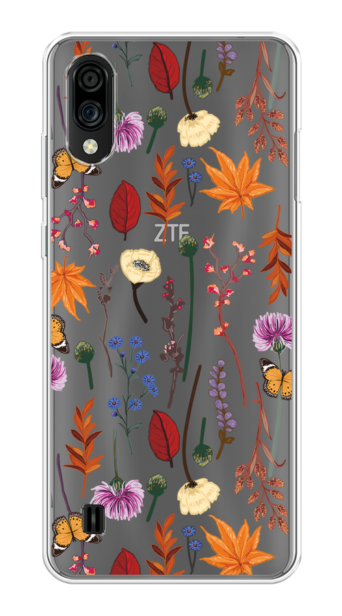 

Чехол на ZTE Blade A51 lite/Blade A5 (2020) "Orange Purple flowers", Оранжевый;красный;розовый;желтый;прозрачный, 134950-1