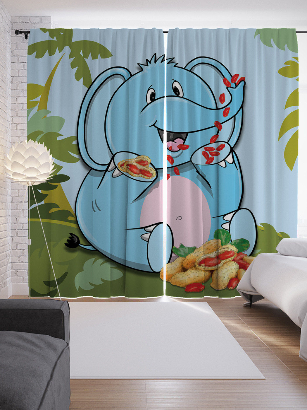 

Шторы JoyArty с фотопечатью "Слон и арахис" из сатена, 290х265 см, Слон и арахис