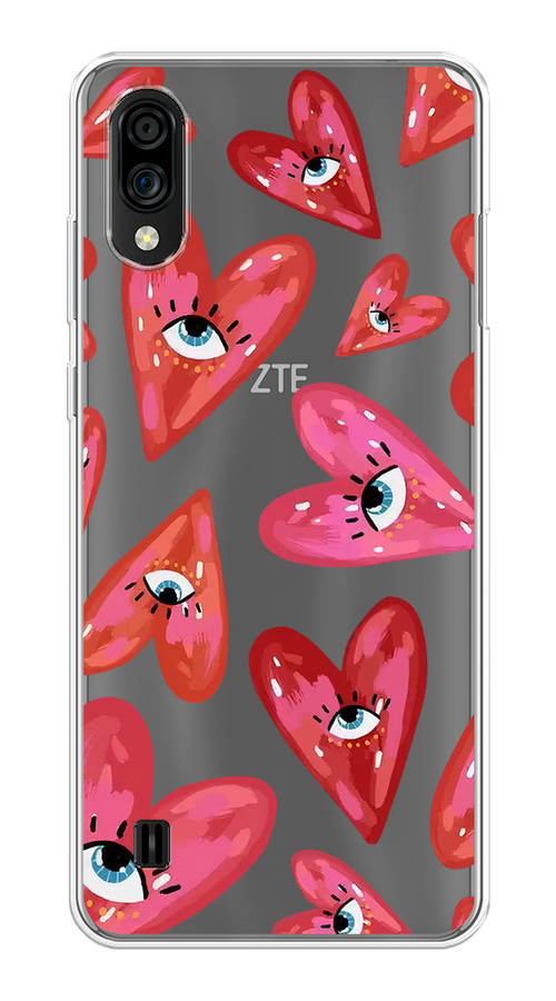 

Чехол на ZTE Blade A51 lite/Blade A5 (2020) "Сердечки с глазами", Коричневый;красный;розовый, 134950-1