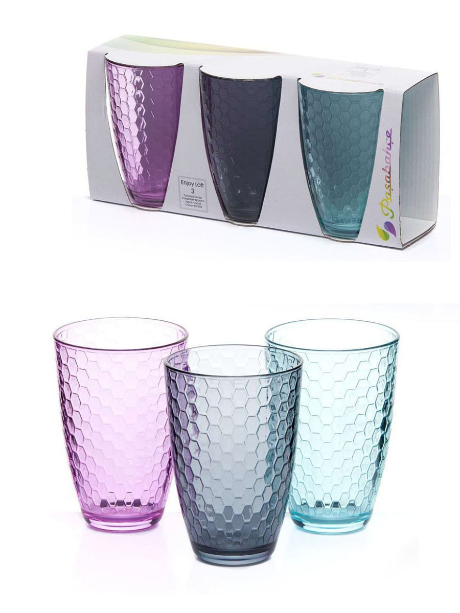 фото Стаканы высокие pasabahce для напитков стекло цветные 360 мл 3 шт