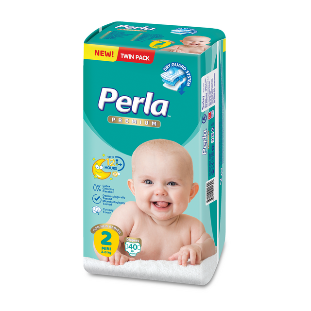 Подгузники Perla Twin Mini для новорожденных 3-6 кг. 2 размер 40 шт. 96000752 подгузники merries 40th anniversary для новорожденных nb до 5 кг 90 шт