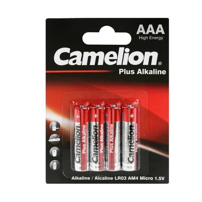 Батарейка алкалиновая Camelion 10302696 Plus, ААА, LR03-4BL, блистер, 4 шт.