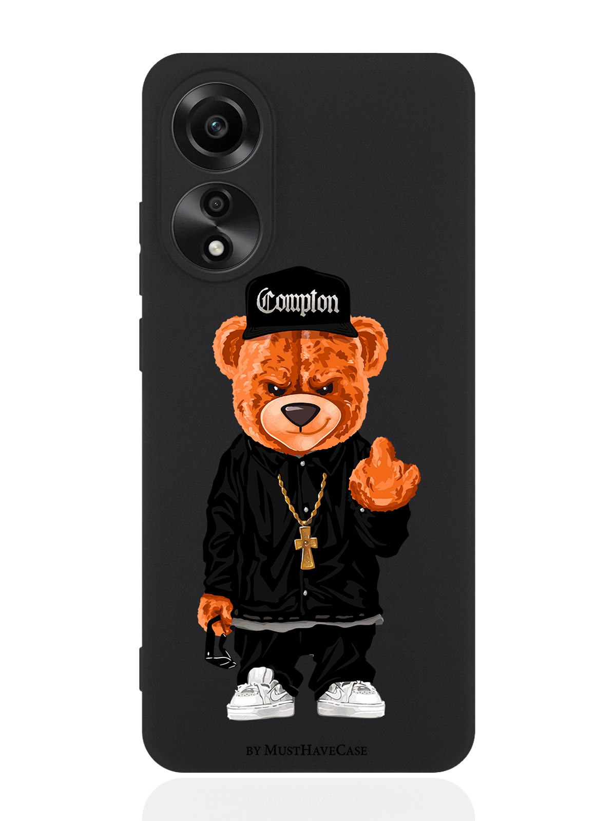 

Чехол для смартфона Oppo A78 4G черный силиконовый Мишка Compton, Коричневый;черный;белый, Oppo A78 4G