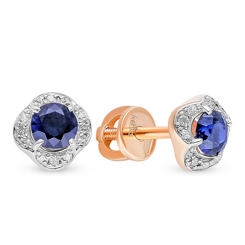 

Серьги пусеты из золота 585Gold 102007652, сапфир искусственный/бриллиант, 102007652