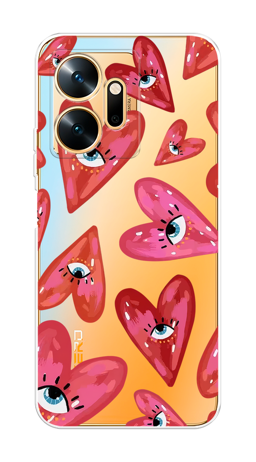 

Чехол на Infinix Zero 20 "Сердечки с глазами", Коричневый;красный;розовый, 3102550-1