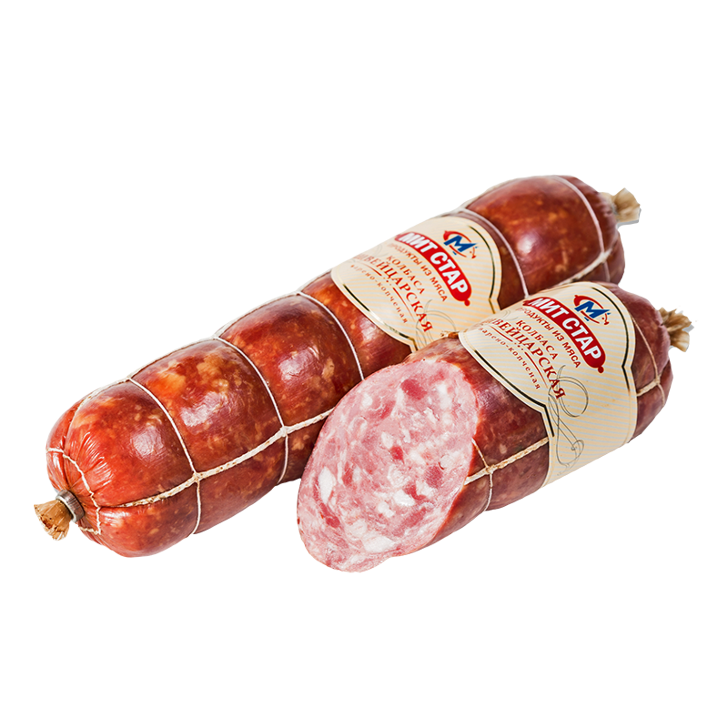 

Колбаса Мит Стар Швейцарская варено-копченая +-500 г