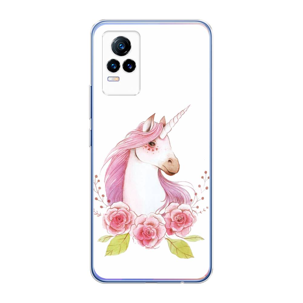 

Чехол на Vivo V21e 4G "Единорог цветы", Белый;розовый;серый, 264550-1