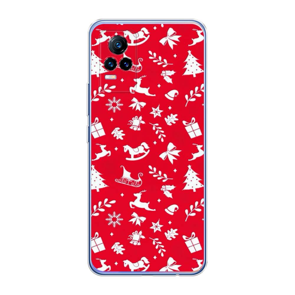 

Чехол для Vivo V21e 4G "Красный новогодний фон", Красный;белый, 264550-5