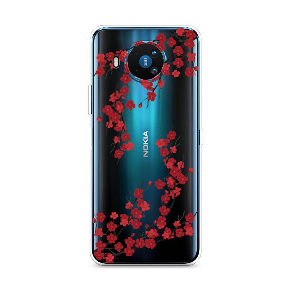 

Чехол на Nokia 8.3 "Красная сакура", Красный;черный, 123550-2