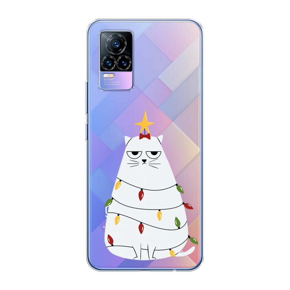 

Чехол на Vivo V21e 4G "Котик в гирлянде", Белый;красный;желтый, 264550-1