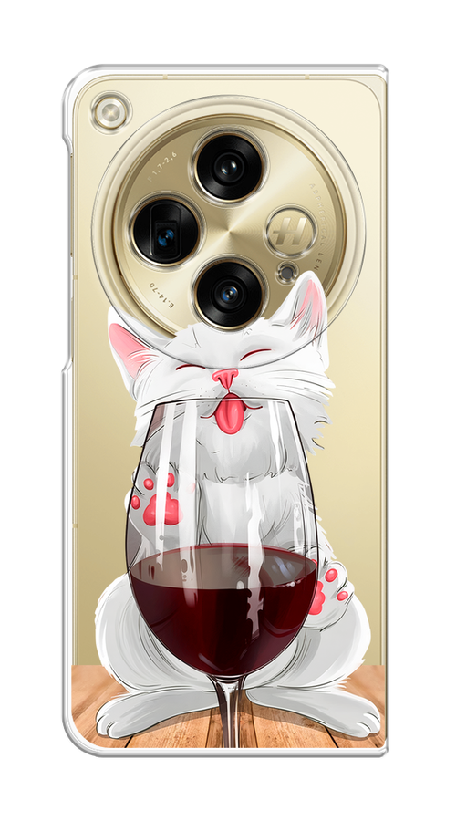 

Чехол на Oppo Find N3/OnePlus Open "Кот с бокалом", Прозрачный;белый;красный, 154350-1