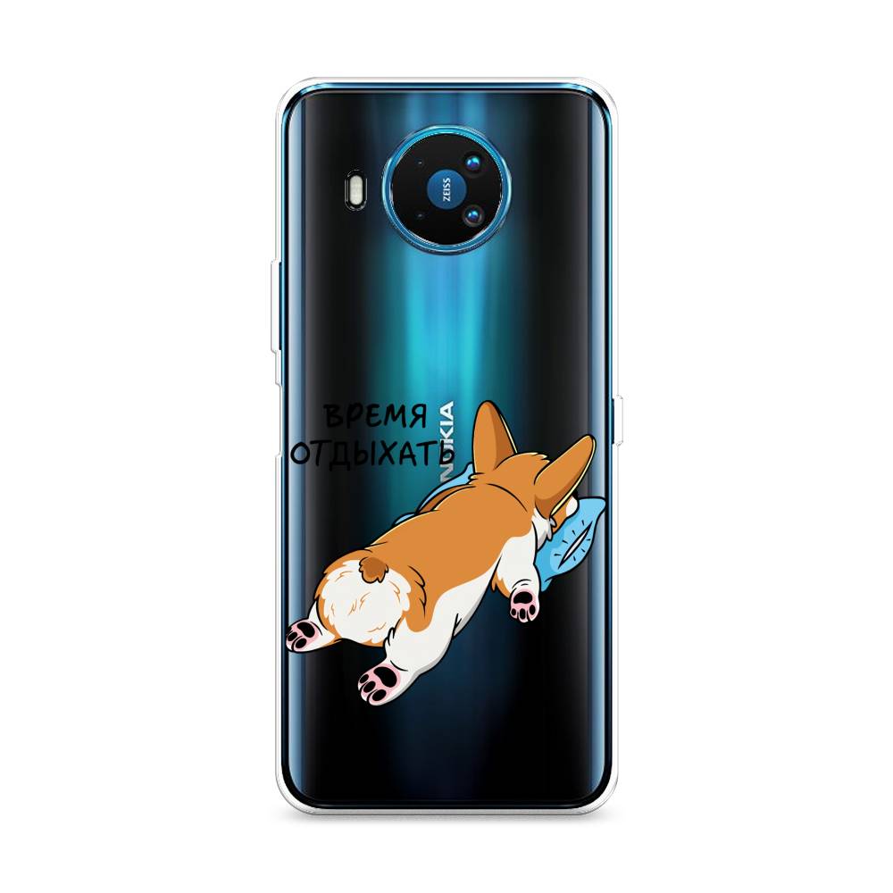 

Чехол на Nokia 8.3 "Корги отдыхает", Черный;коричневый;голубой, 123550-1