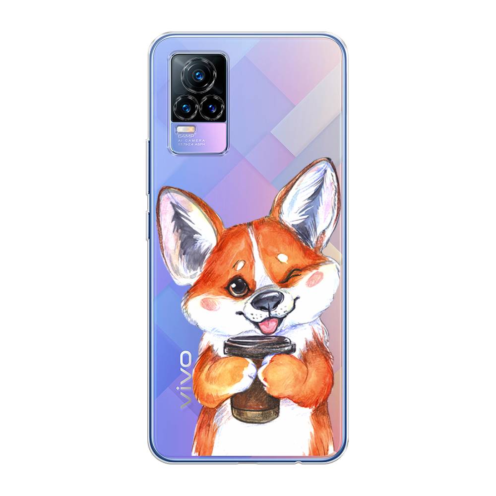 

Чехол на Vivo V21e 4G "Корги с кофе", Оранжевый;белый, 264550-4