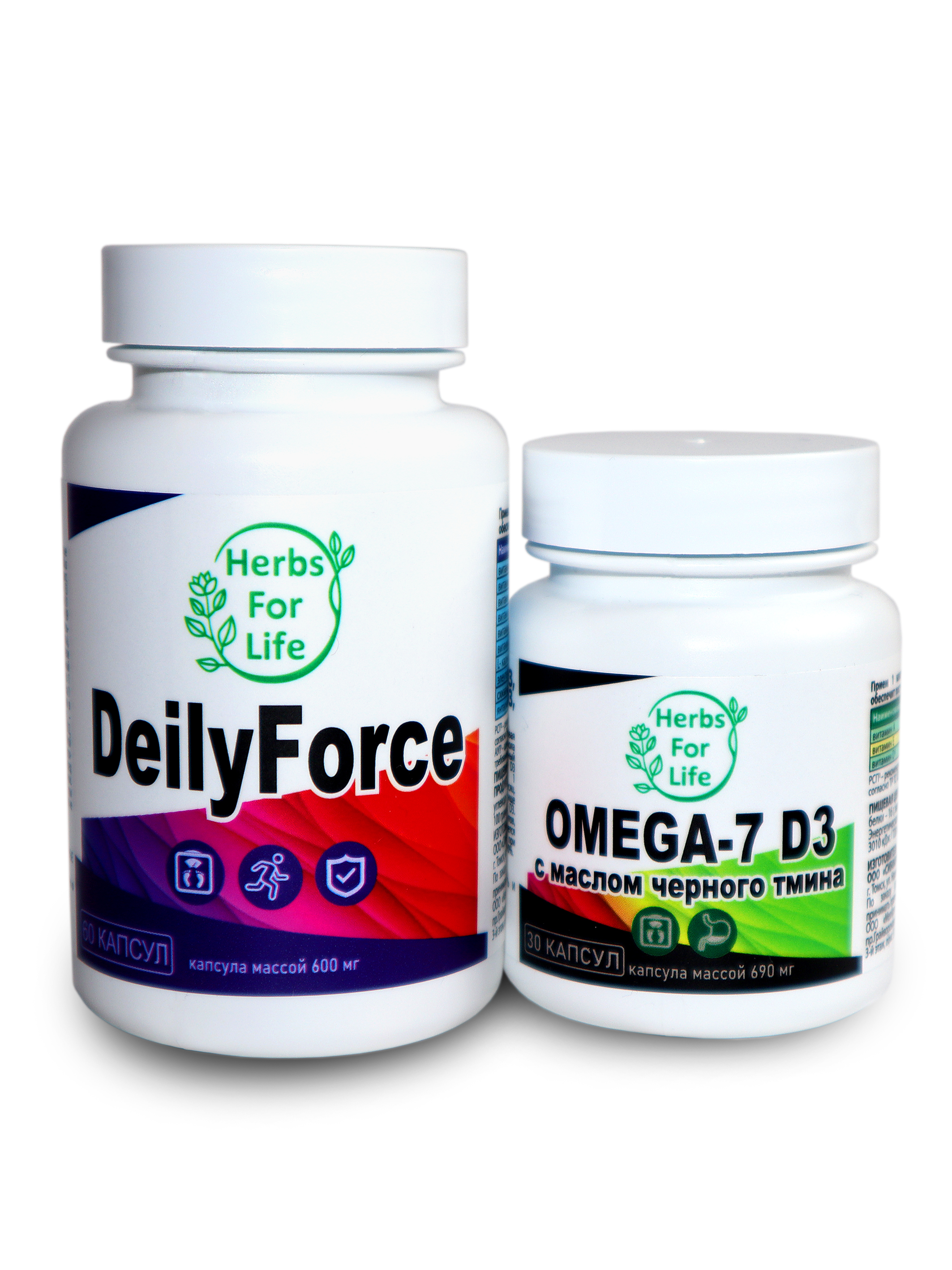 Купить Herbs For Life DeilyForce капсулы 600 мг 60 шт. + Omega-7 D3 капсулы 690 мг 30 шт.