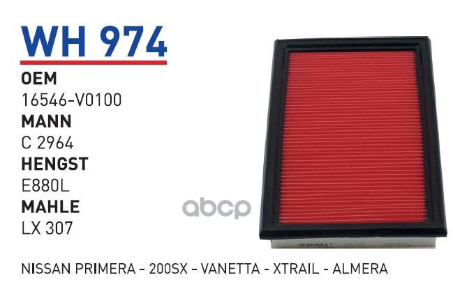 фото Фильтр воздушный nissan almera classic/primera/maxima/x-trail t30 wunder filter wh974 wund