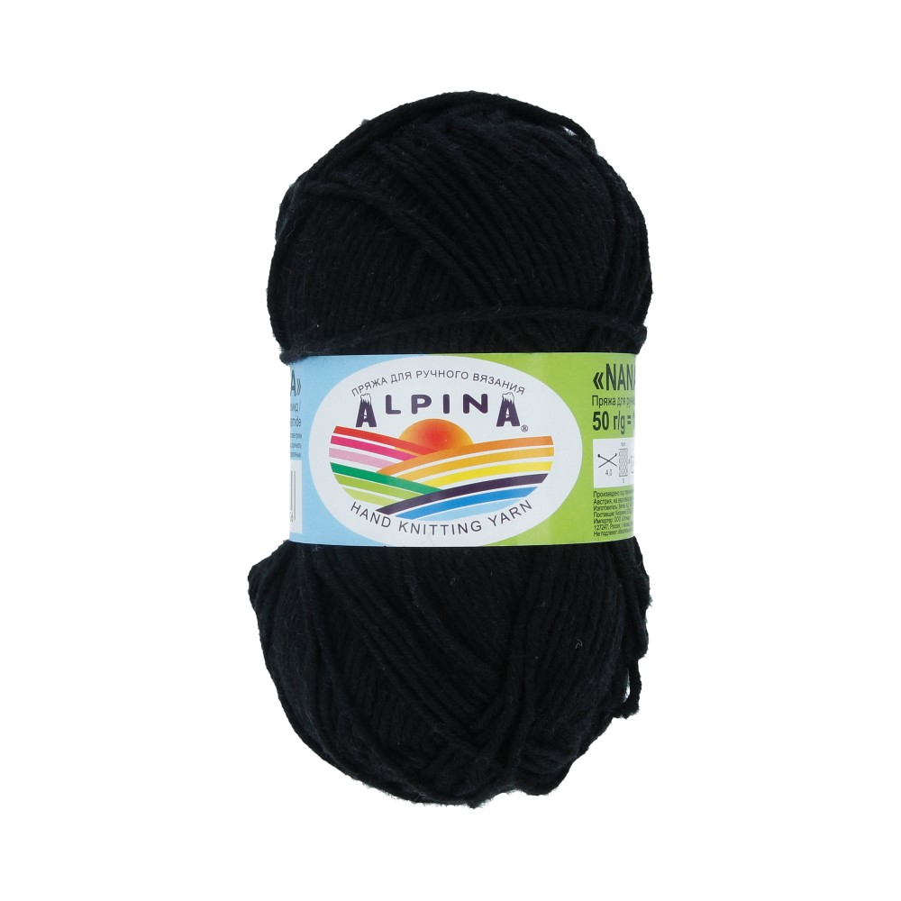 

Alpina Nana, хлопок, полиамид, 10х50 г, 105 м, цвет 02 черный