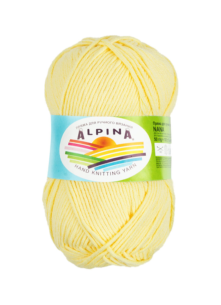 

Alpina Nana, 70% хлопок, 30% полиамид, 10 шт по 50 г, 105 м, 05 светло-желтый