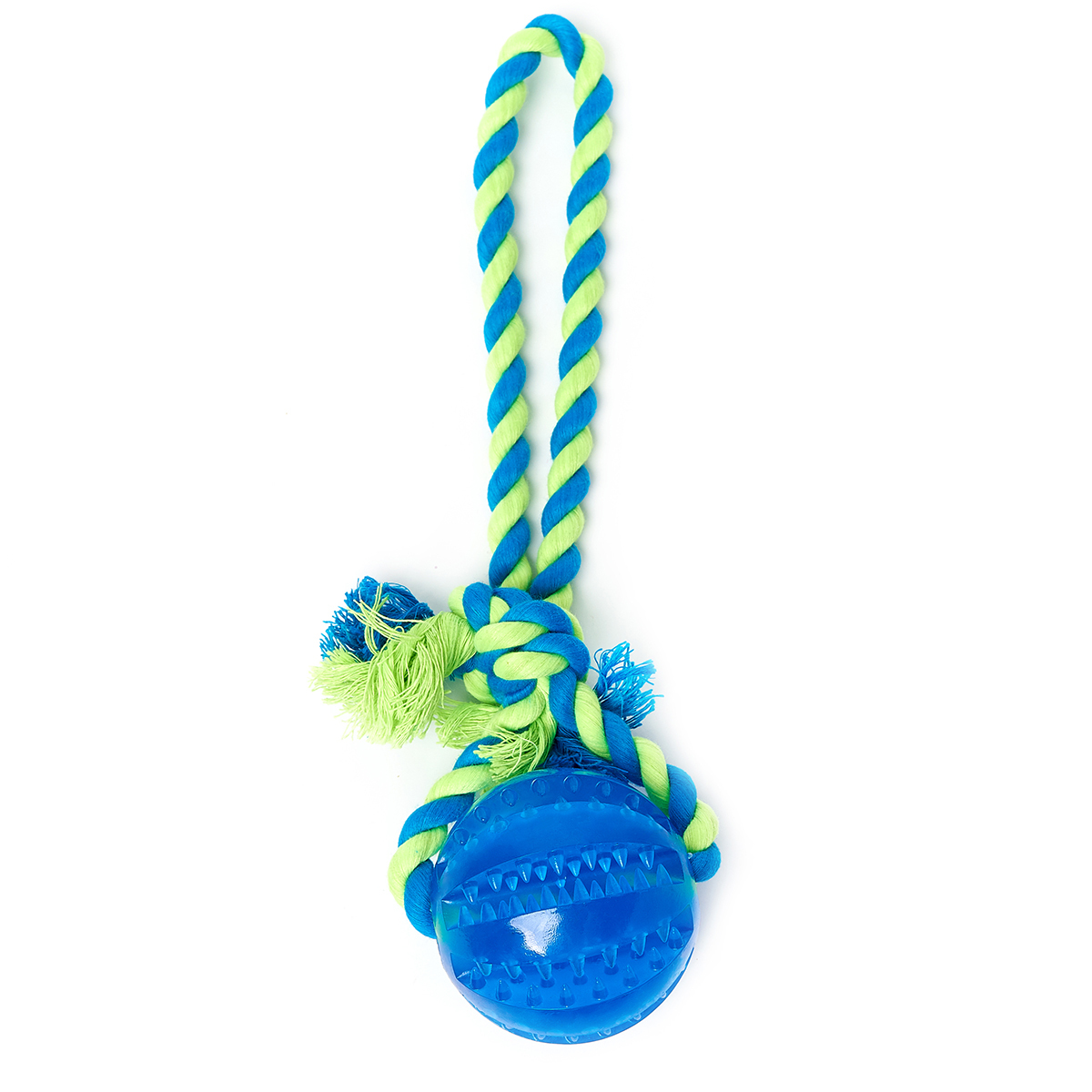 фото Мяч с канатом игрушка для собак чистые клыки, играй гуляй, 5см, синий