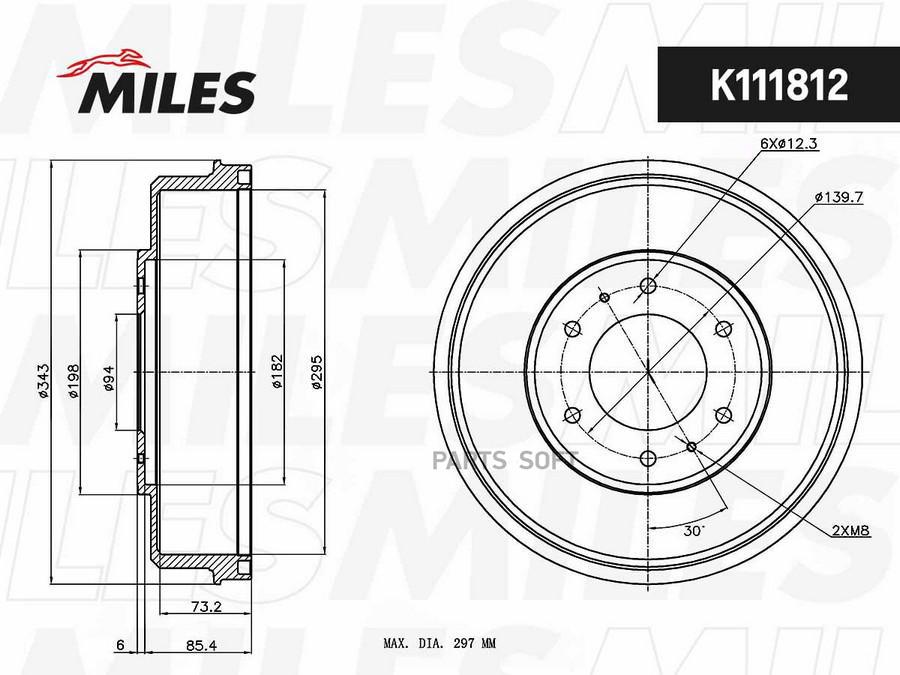 Miles K111812 Барабан Тормозной Mitsubishi L200 05- Miles K111812