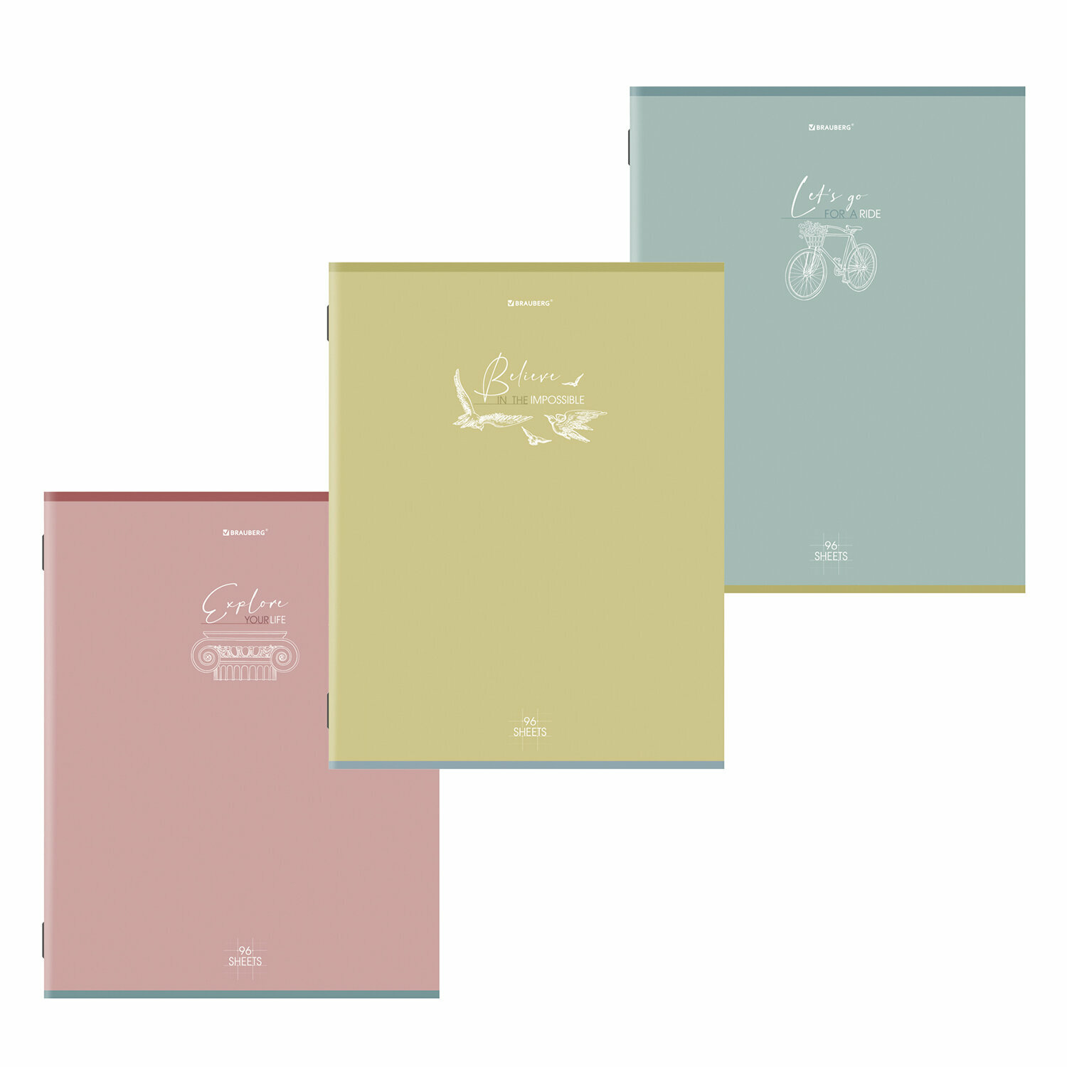 

Тетради КОМПЛЕКТ 3 шт. А4, 96 л., BRAUBERG, скоба, клетка, глянцевый лак, "Pastel", 404388