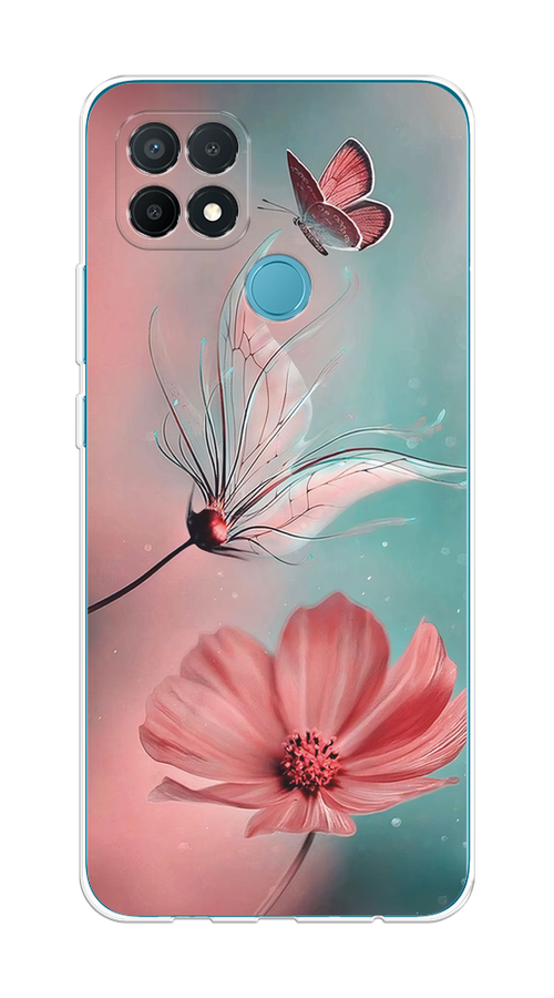 

Чехол на Oppo A15/A15s "Бабочка и цветок", Голубой;розовый, 255650-1