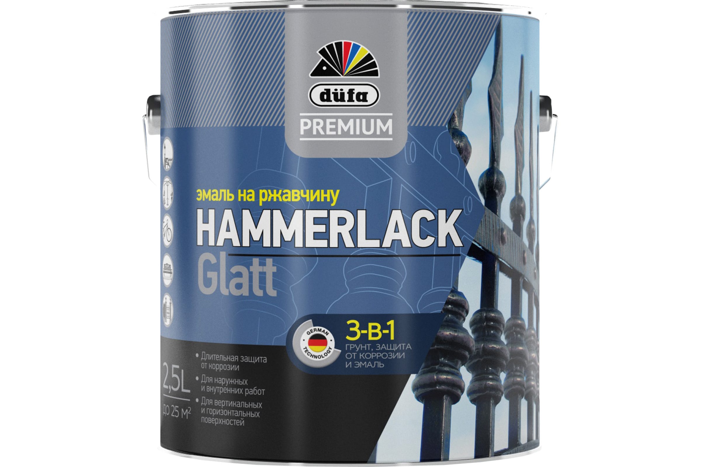 Dufa Premium Эмаль HAMMERLACK на ржавчину гладкая RAL 6005 зеленый мох 2,5л Н0000004957