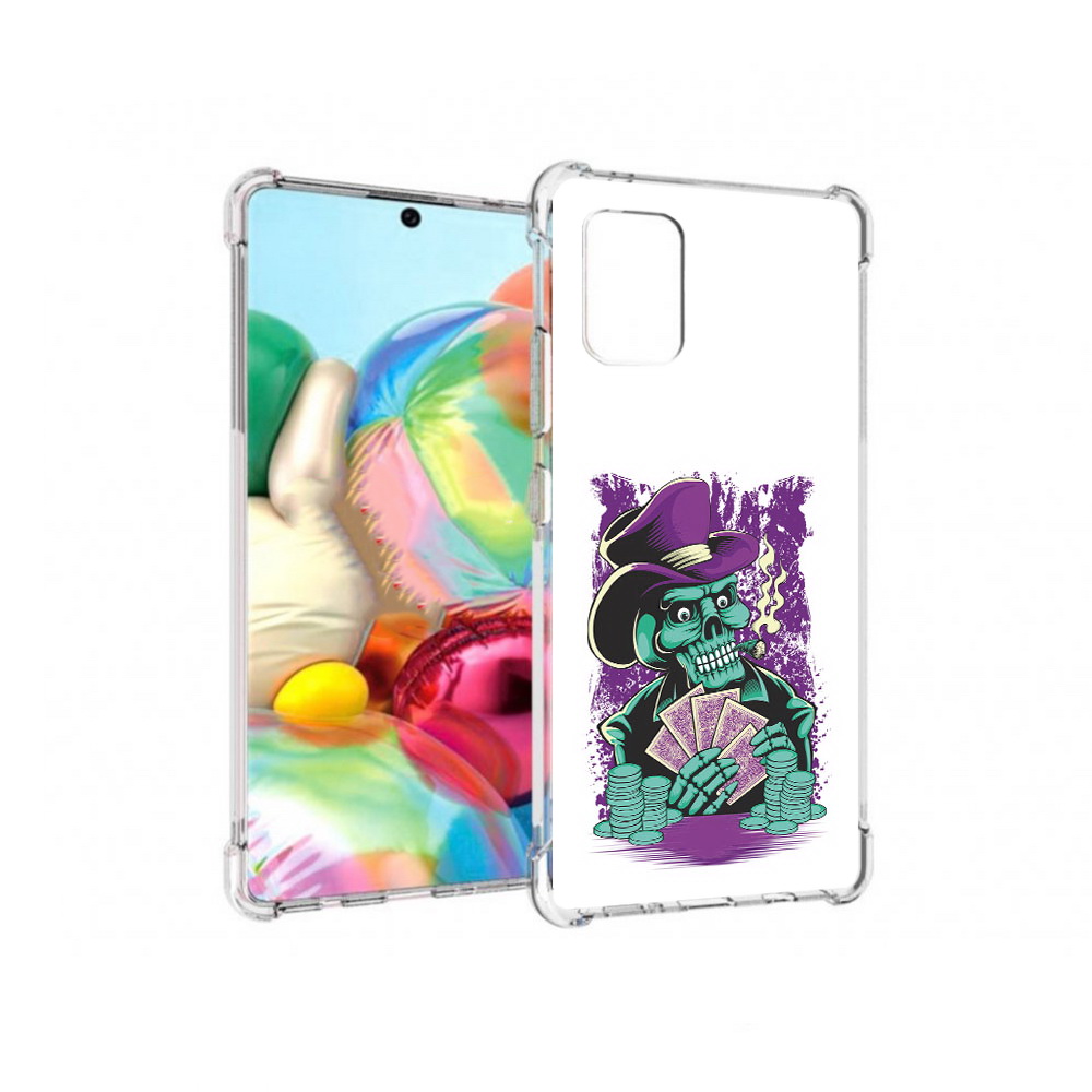 

Чехол MyPads Tocco для Samsung Galaxy A71 зеленый череп с картами (PT226912.529.361), Прозрачный, Tocco