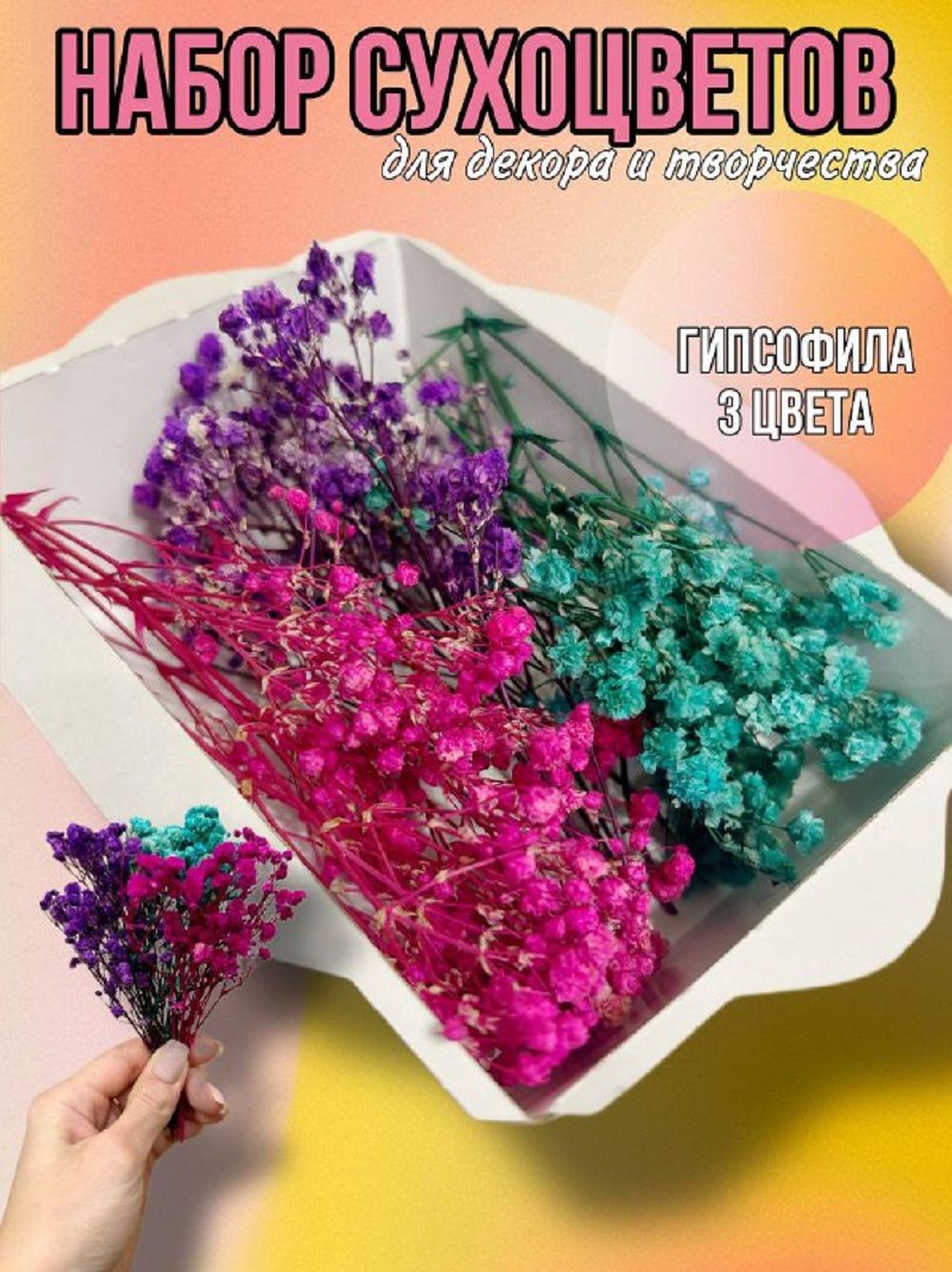 

Сухоцветы для декора и творчества набор гипсофилы, Розовый;голубой;фиолетовый, наборы