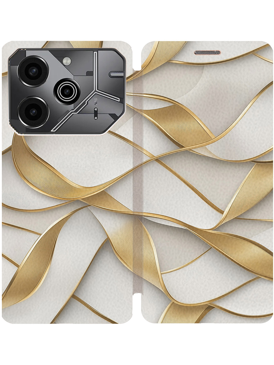 

Чехол-книжка на Tecno Pova 6 Pro с принтом "Волны из золота" золотой, Белый;золотистый, 781971031