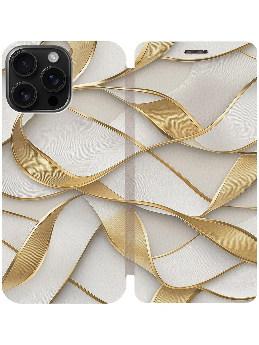 

Чехол-книжка на Apple iPhone 16 Pro Max с принтом "Волны из золота" золотой, Белый;золотистый, 785198331