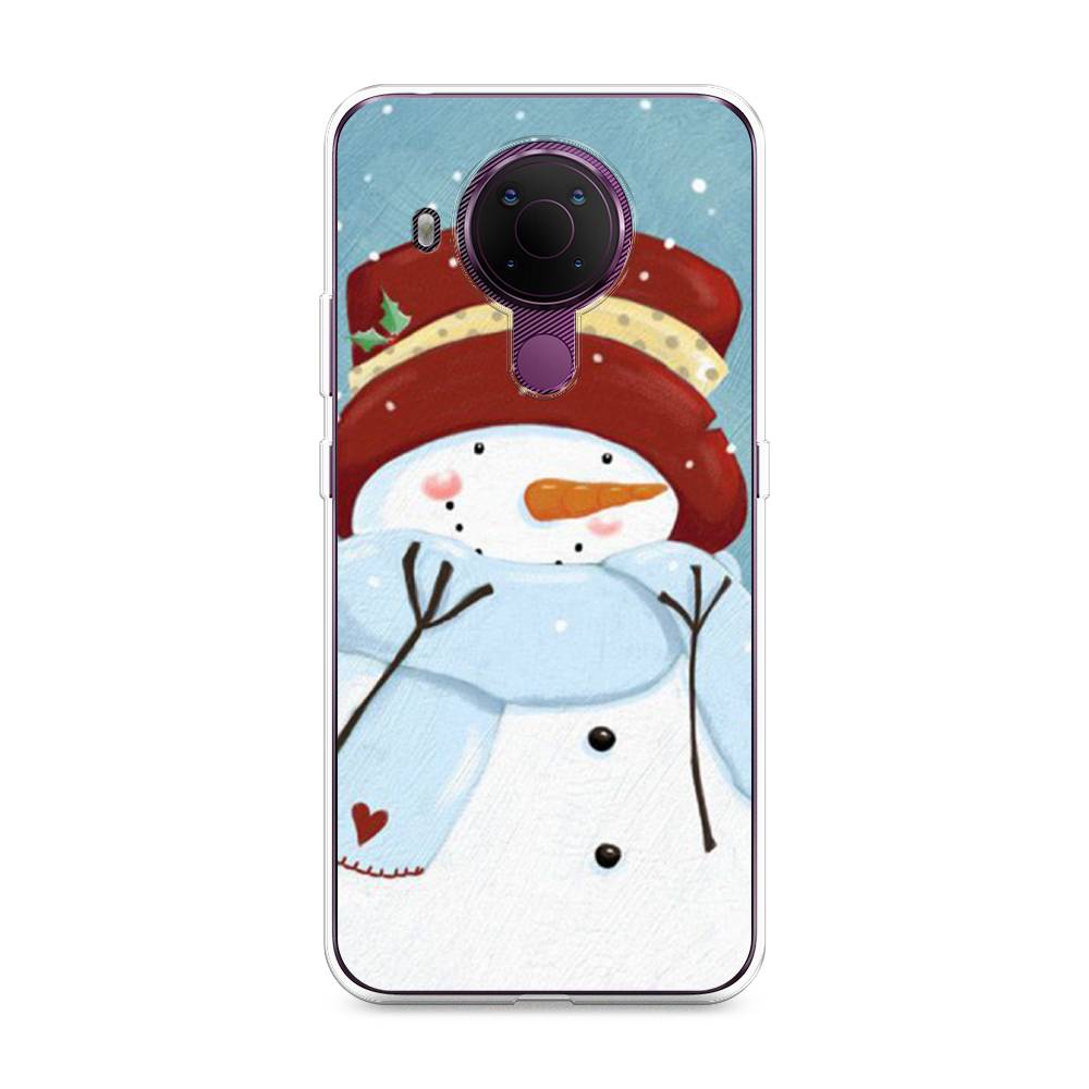 

Чехол на Nokia 5.4 "Застенчивый снеговик", Голубой;белый;красный, 123650-5