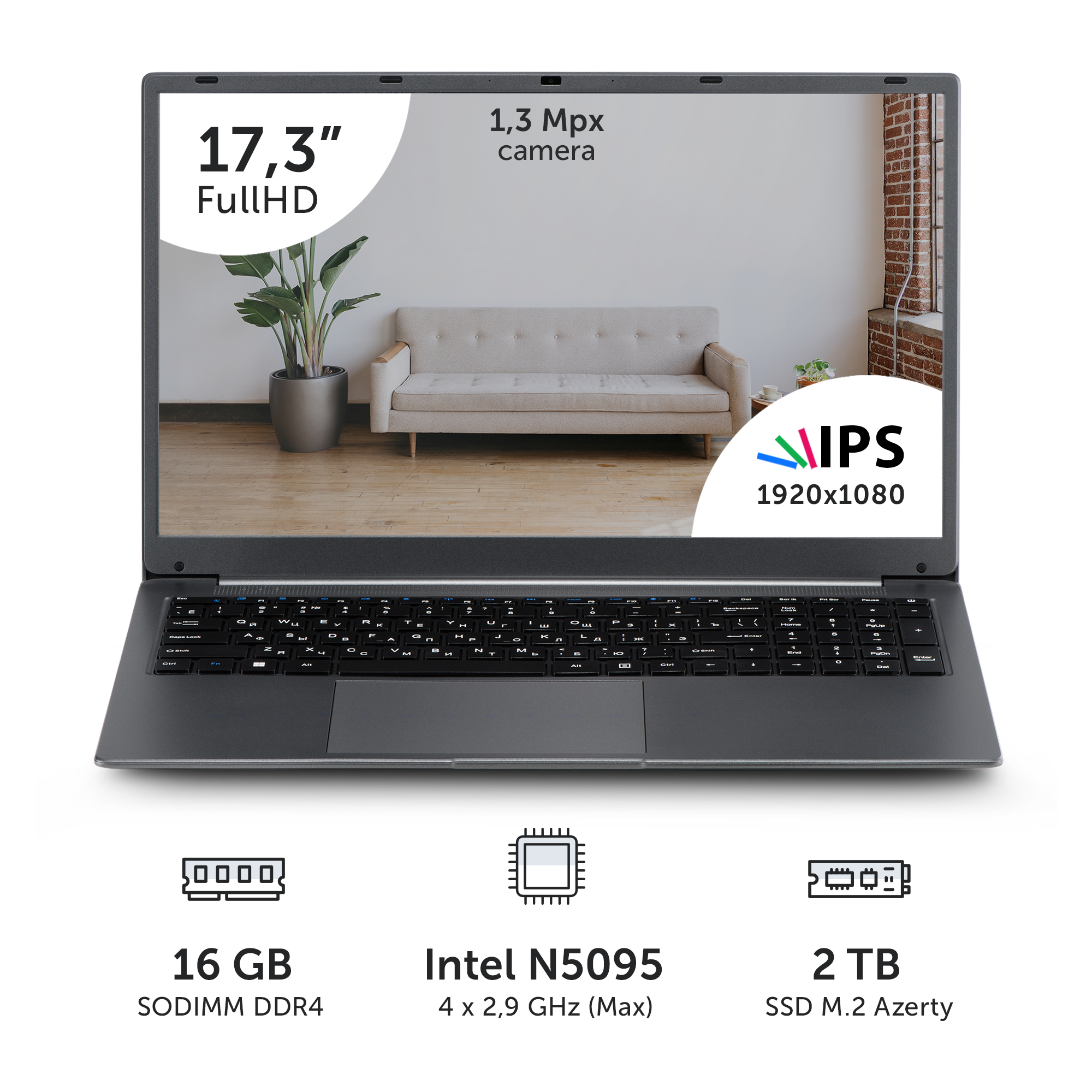 

Ноутбук Azerty RB-1750 серый, RB-1750