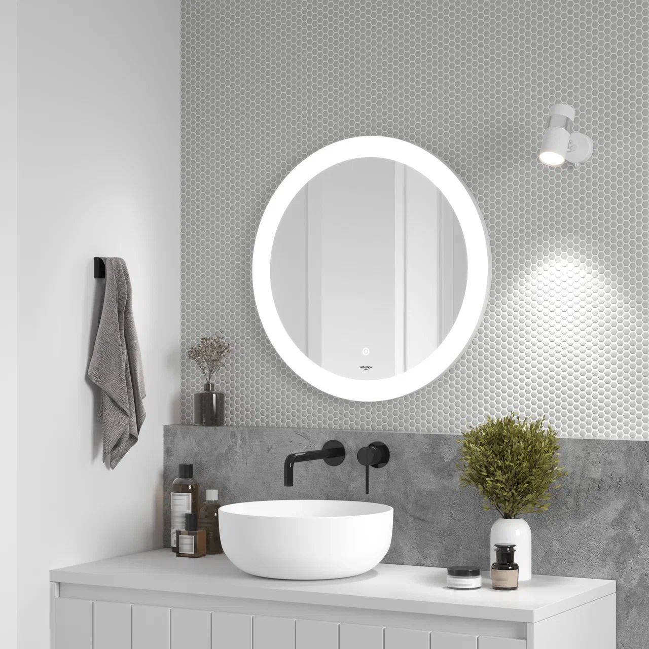 пенал для ванной raval moon 110 белый Зеркало для ванной с LED подсветкой, сенсором Reflection Moon D645
