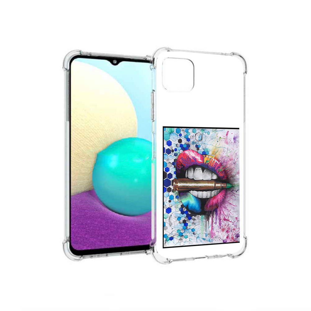 

Чехол MyPads Tocco для Samsung Galaxy A22 разноцветные губы с пулей, Прозрачный, Tocco