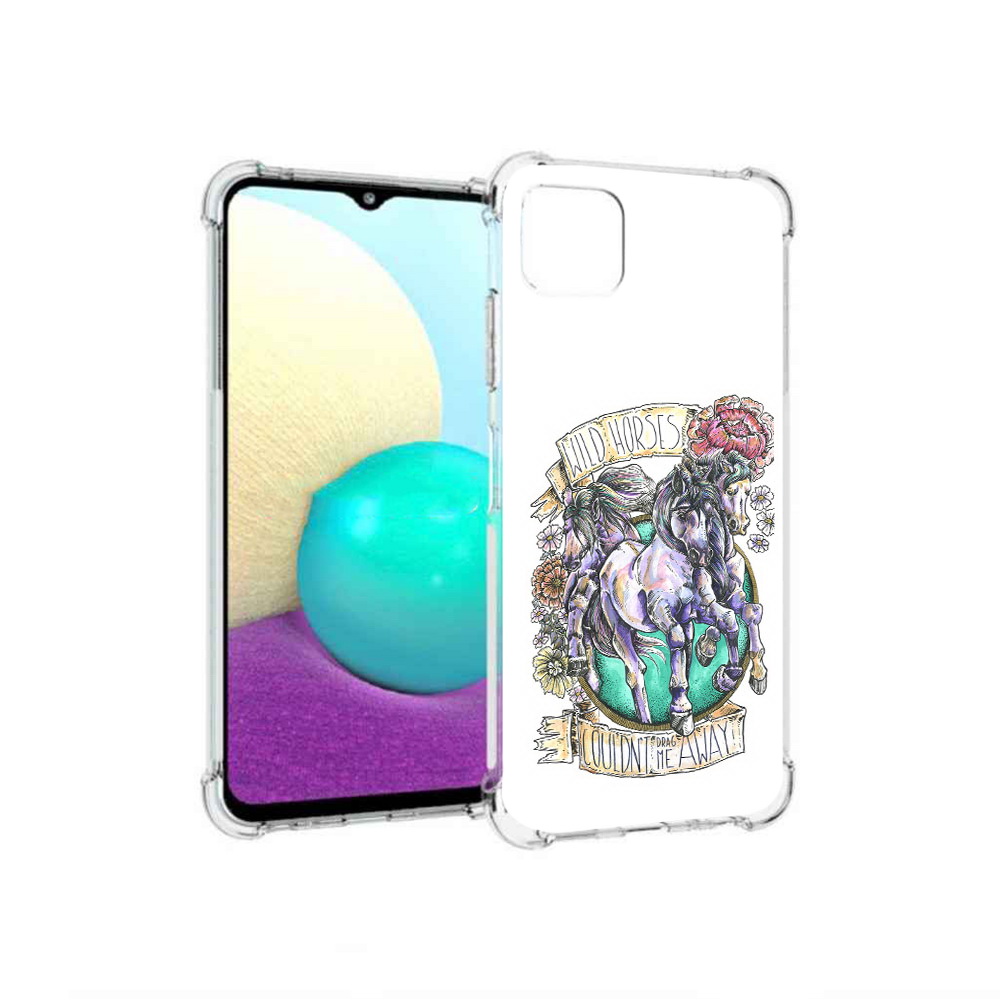 

Чехол MyPads Tocco для Samsung Galaxy A22 рисунок коней в цветах, Прозрачный, Tocco