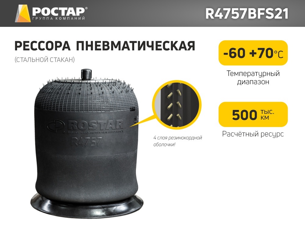 

Рессора пневматическая ROSTAR (стальной стакан) R4757BFS21 (4757NP21), R4757BFS21