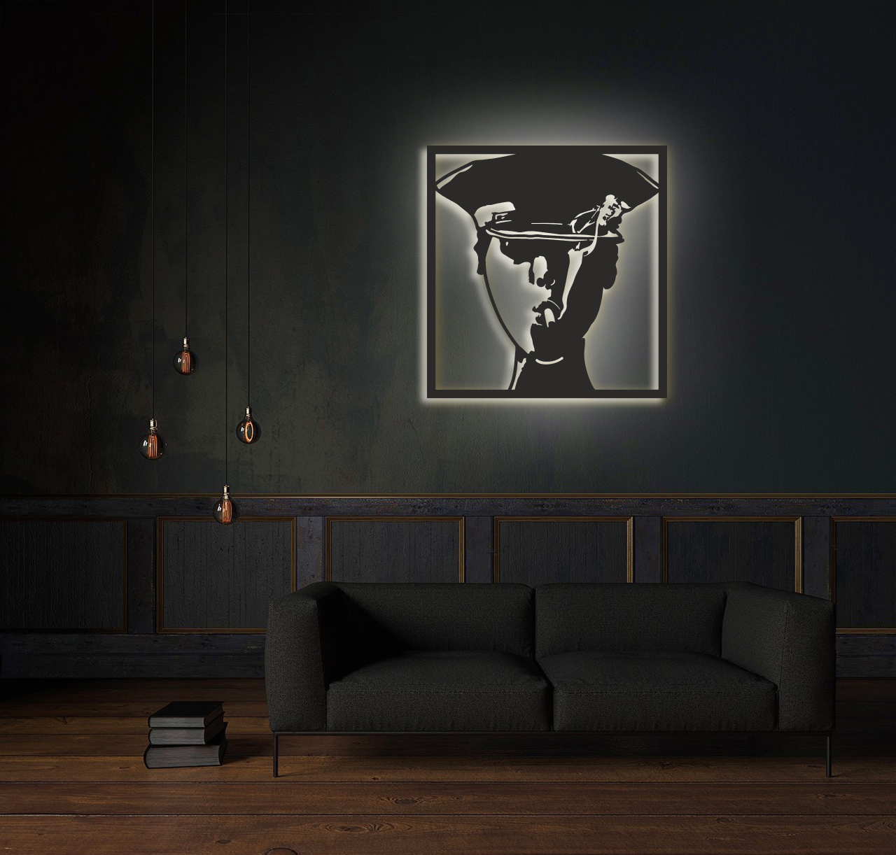 фото Декоративное панно на стену с белой подсветкой moretti мужчина с сигаретой 80х76