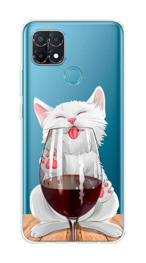 

Чехол на Oppo A15/A15s "Кот с бокалом", Прозрачный;белый;красный, 255650-1