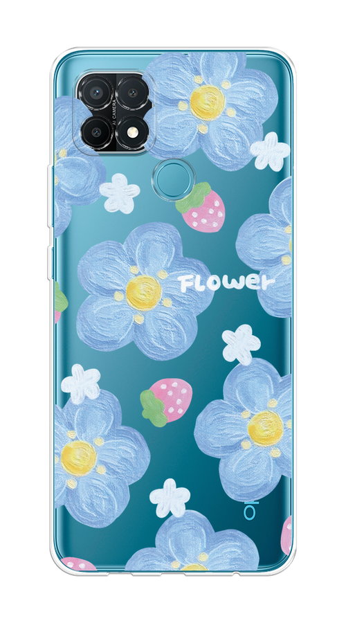

Чехол на Oppo A15/A15s "Цветы и клубники", Прозрачный;голубой;белый, 255650-1