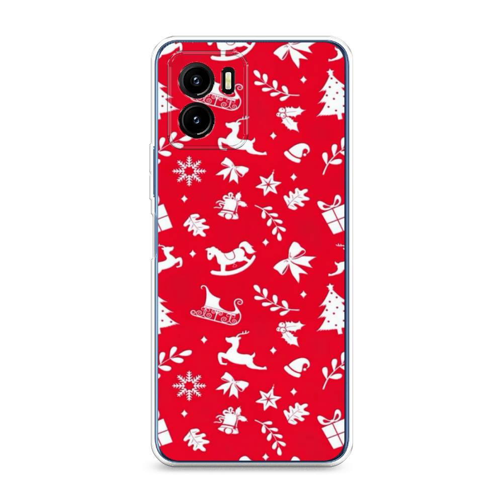 

Чехол для Vivo Y15s "Красный новогодний фон", Красный;белый, 265650-5
