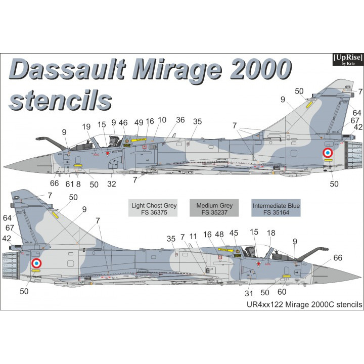 Декаль UpRise 1/72 для Dassault Mirage 2000 France, тех. надписи UR72122