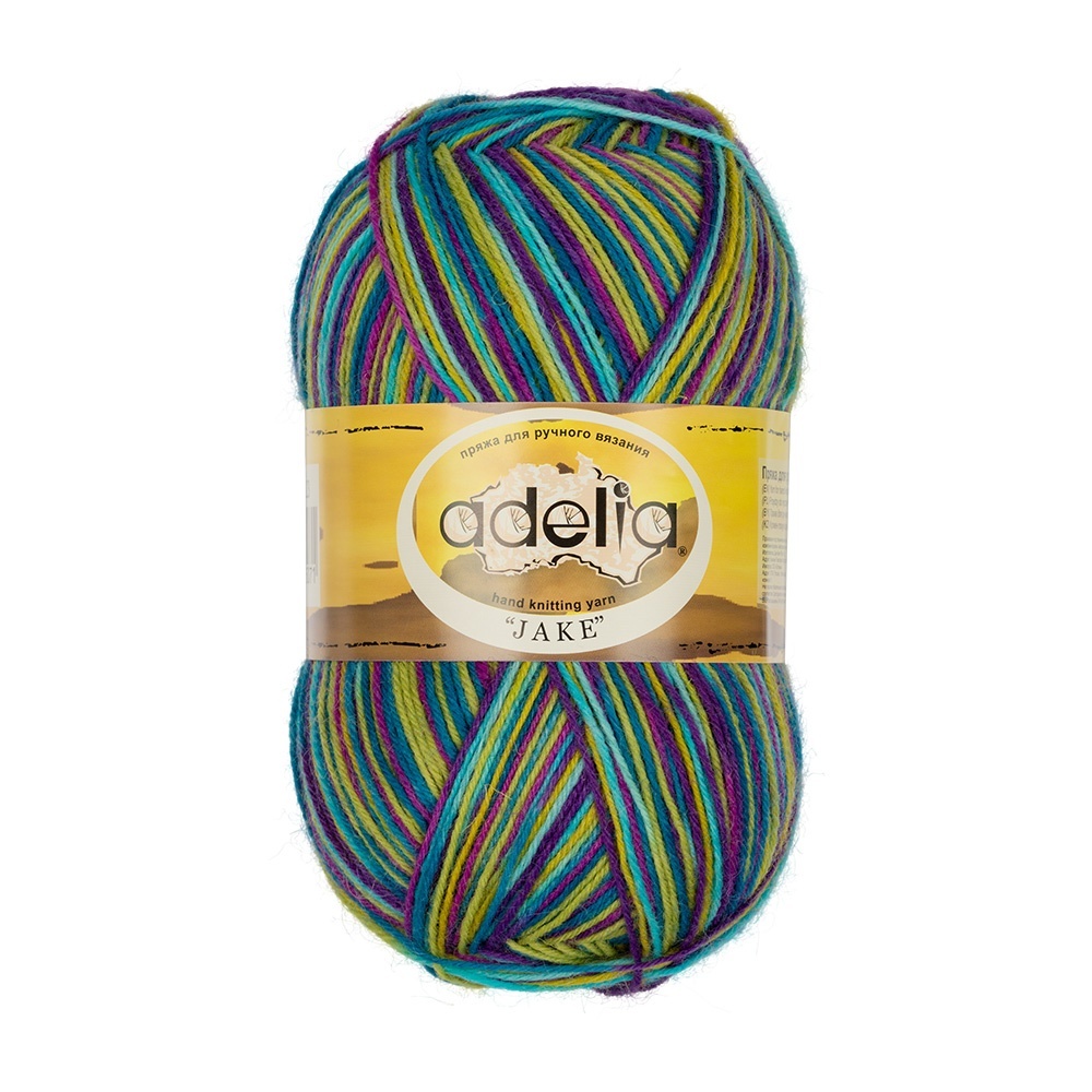 

Adelia Jake, шерсть, нейлон, 5х100 г, 400 м+-15 м, №23, Фиолетовый;розовый;бирюзовый;голубой;зеленый