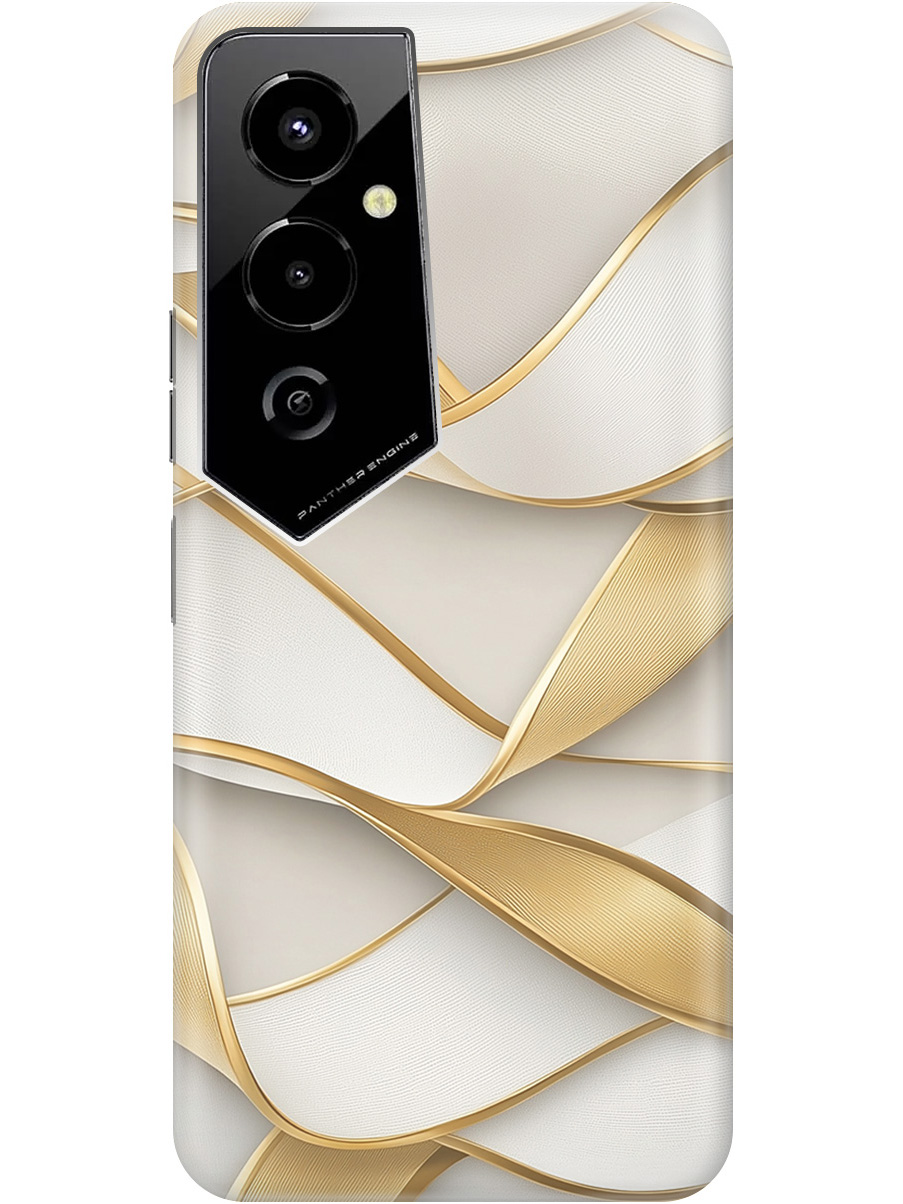 

Силиконовый чехол на Tecno Pova 4 Pro с принтом "Волны из золота", Прозрачный;белый;золотистый, 762091531